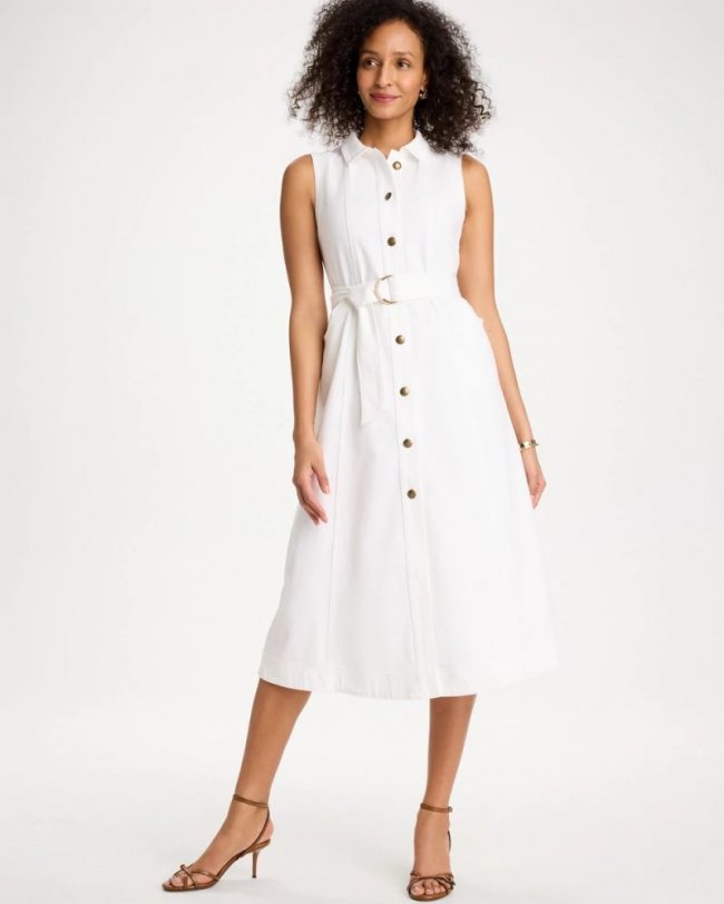 Chicos Denim Sleeveless Shirtdress - ALABASTER