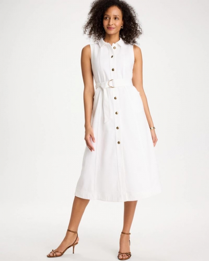 Chicos Denim Sleeveless Shirtdress - ALABASTER