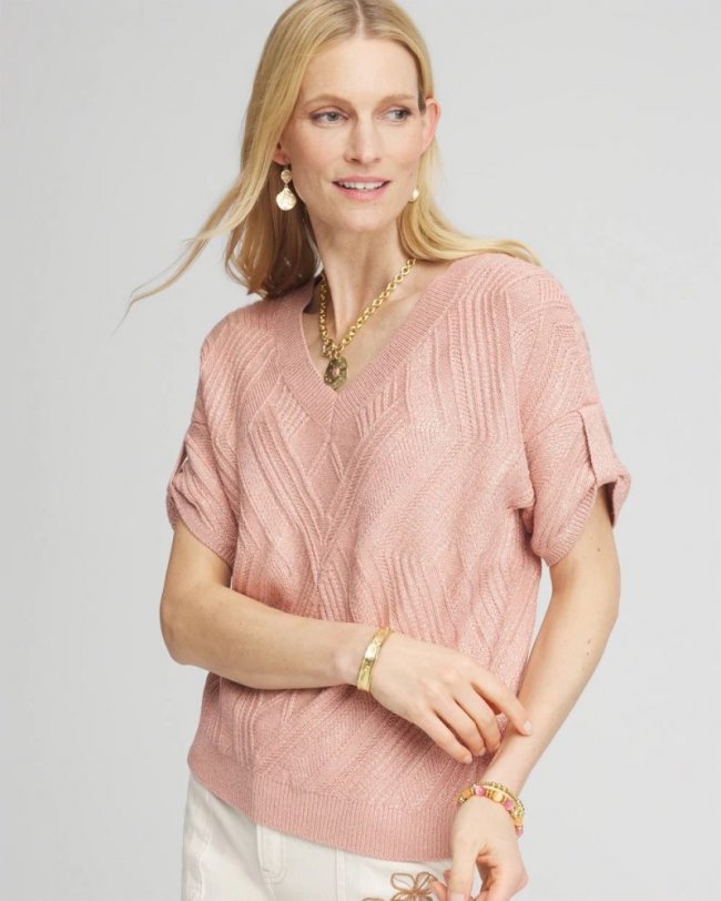 Chicos Dolman-Sleeve V-Neck Pullover Sweater - FRENCH BLUSH