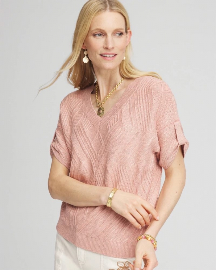 Chicos Dolman-Sleeve V-Neck Pullover Sweater - FRENCH BLUSH