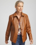 Chicos Faux Leather Cropped Jacket - CINNAMON STICK