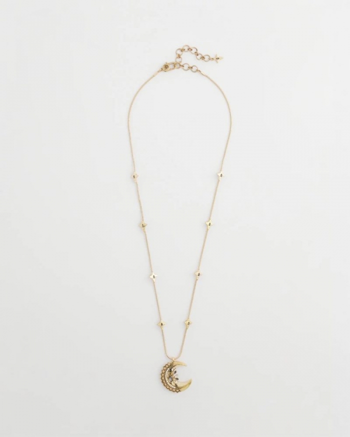Chicos Gold Moon Pendant Necklace - GOLD