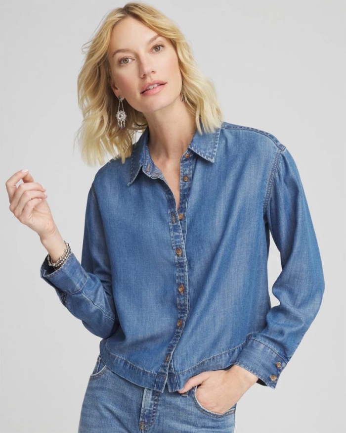 Chicos Tencel™ Cropped Denim Shirt - BAILEY INDIGO