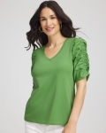 Chicos Ruched Sleeve V-Neck Tee - SALTED LIME Chicos Ruched Sleeve V-Neck Tee - SALTED LIME