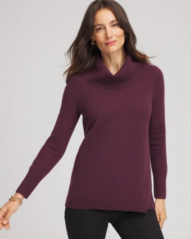 Chicos Cowlneck Cashmere Pullover Tunic - WINE Chicos Cowlneck Cashmere Pullover Tunic - WINE