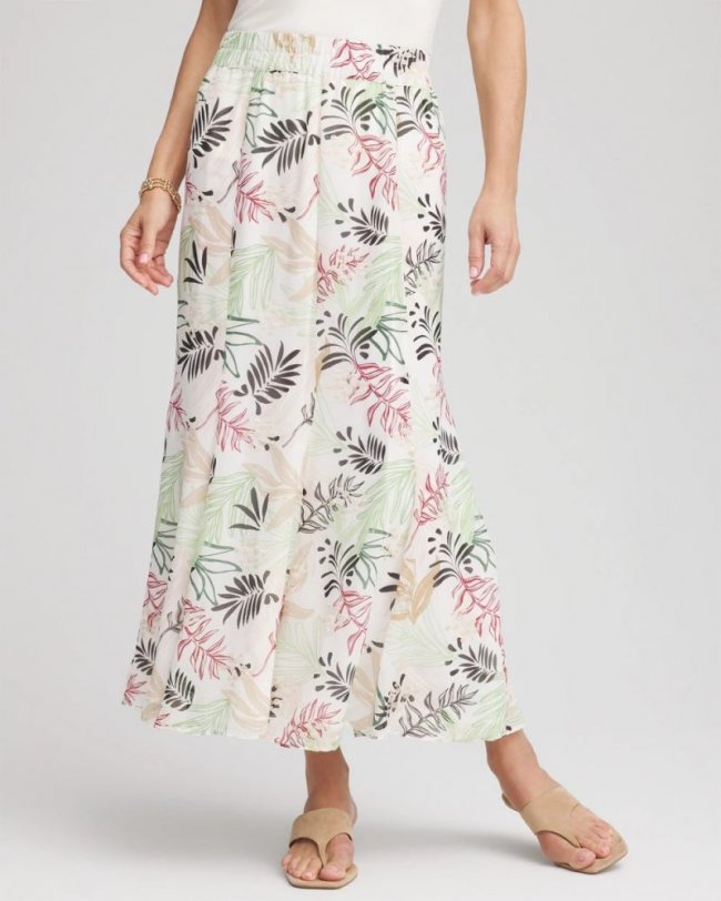 Chicos Floral Embroidered Crinkle Maxi Skirt - ECRU