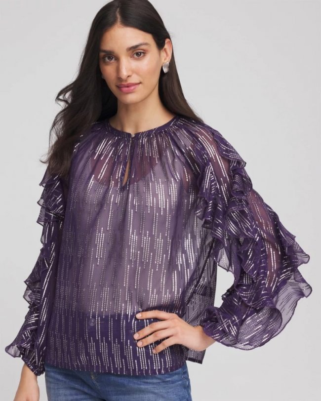 Chicos Georgette Ruffle Sleeve Blouse - PURPLE ELIXIR Chicos Georgette Ruffle Sleeve Blouse - PURPLE ELIXIR