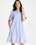 Chicos Popover Striped Tiered Poplin Dress - BLUE ORCHID