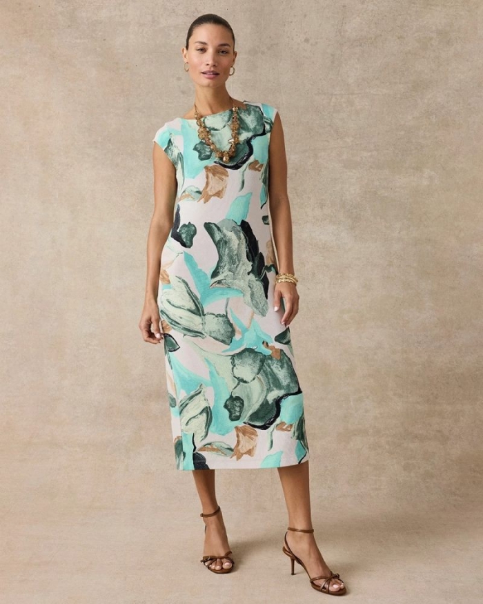 Chicos Travelers™ Soft Bloom Midi Dress - KELP FOREST