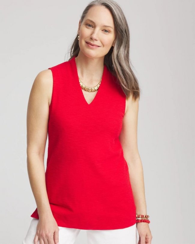 Chicos Textured Sleeveless V-Neck Tunic - RED GLOW