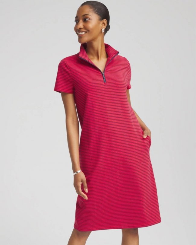 Chicos Zenergy® UPF Knit Stripe Half-Zip Dress - RED GLOW