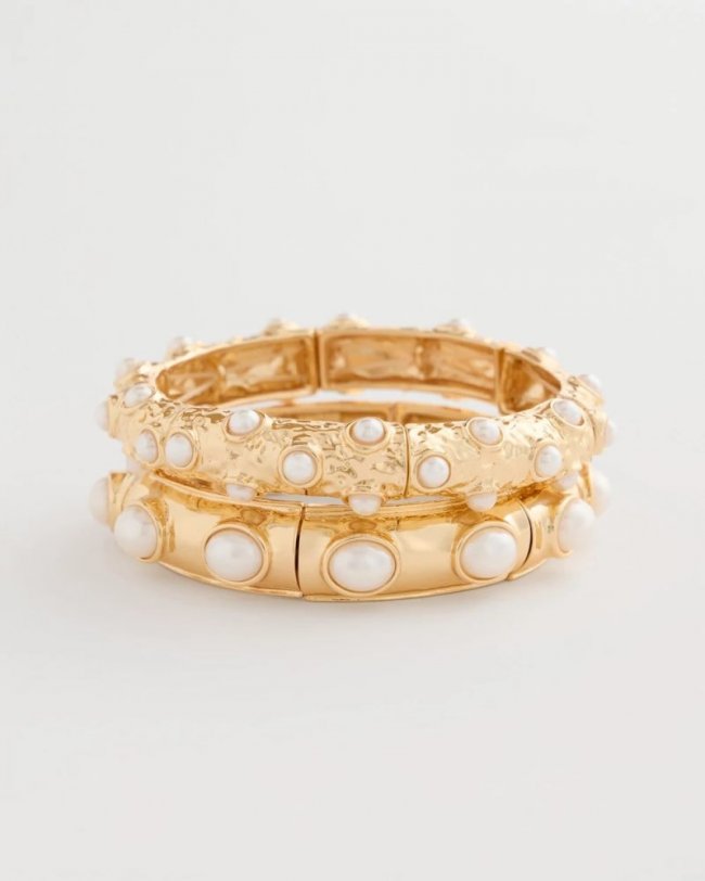 Chicos Stretch Cuff Bracelet Set of Two - GOLD