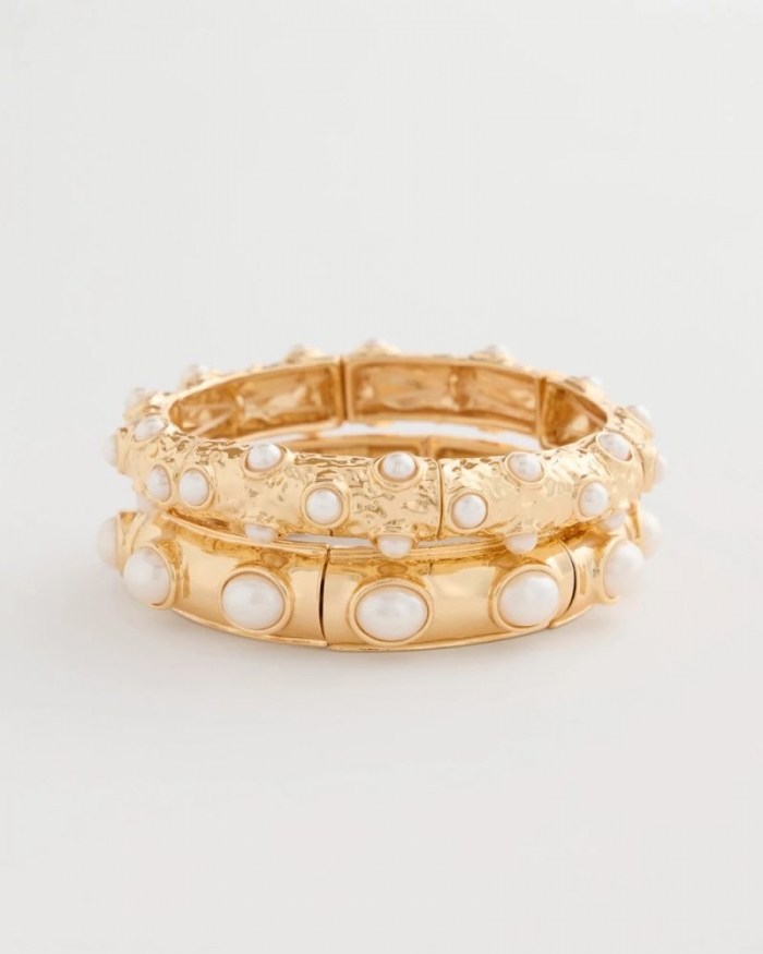 Chicos Stretch Cuff Bracelet Set of Two - GOLD
