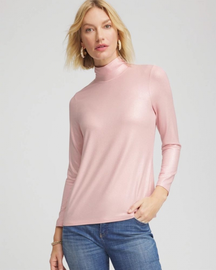 Chicos Touch of Cool™ Foil Mock Neck Layering Tee - BLUSHED