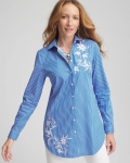 Chicos No Iron Embroidered Pinstripe Tunic - TURKISH SEA