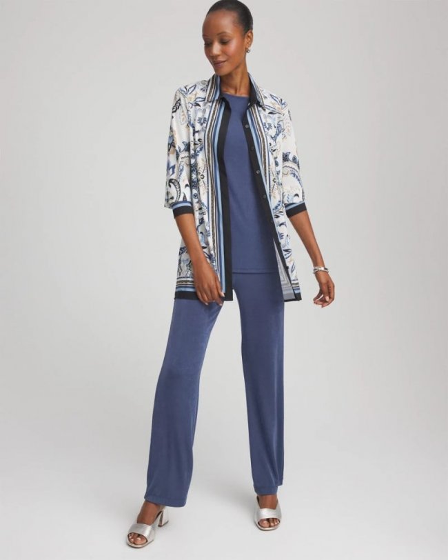 Chicos Travelers™ Collection Paisley Mesh Shirt Jacket - CANYON BLUE