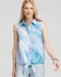 Chicos No Iron Linen Tie-Front Sleeveless Shirt - PARADISO BLUE Chicos No Iron Linen Tie-Front Sleeveless Shirt - PARADISO BLUE
