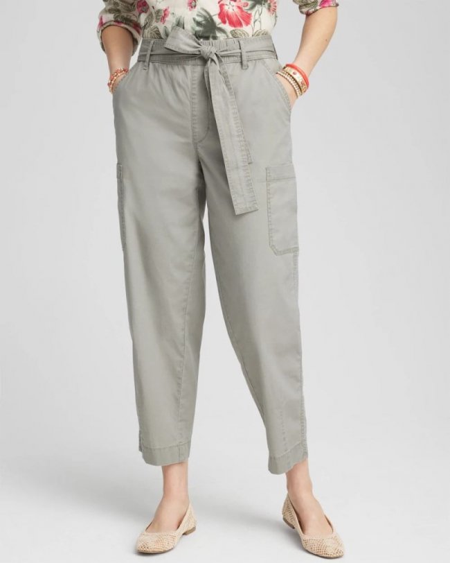 Chicos Poplin Pull-On Tapered-Leg Cropped Pants - MISTY SAGE