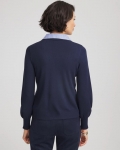 Chicos Striped Collared Cardigan Sweater - PASSPORT BLUE Chicos Striped Collared Cardigan Sweater - PASSPORT BLUE
