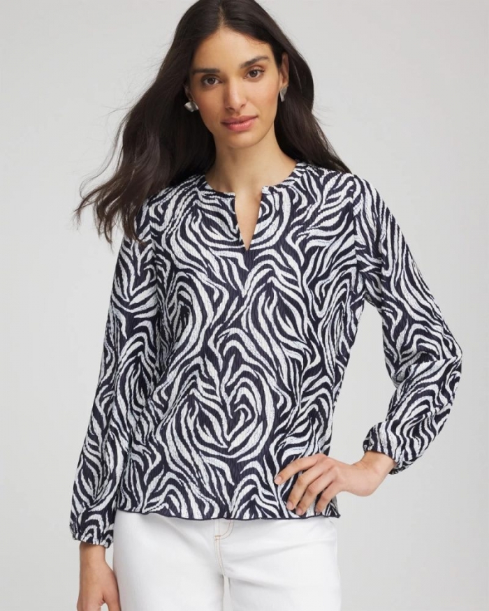 Chicos Zebra Waves Crinkle Top - PASSPORT BLUE