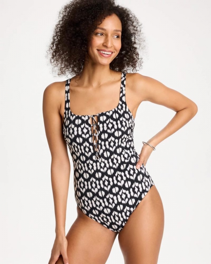 Chicos Gottex Mantra Square Neck One Piece Swimsuit - BLACK/WHITE