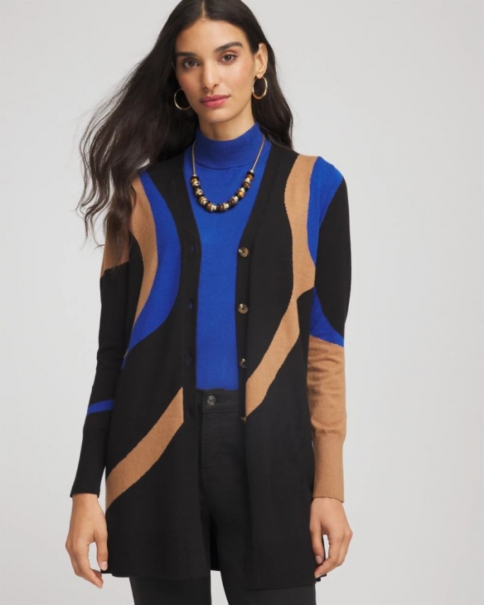 Chicos Ella Colorblock Cardigan Sweater - BLACK