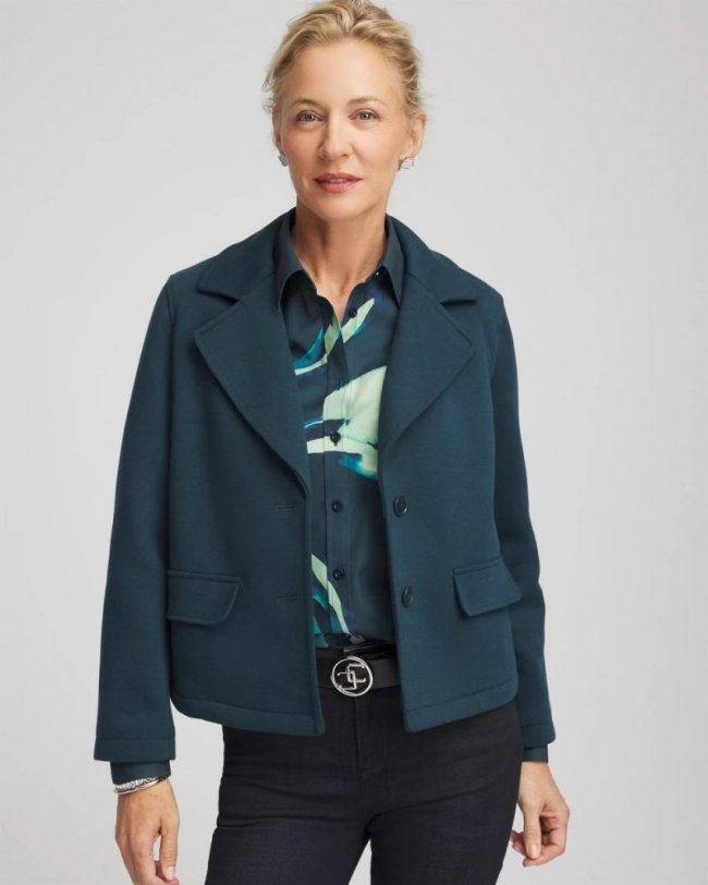Chicos Plush Knit Blazer - TEAL SHADOW Chicos Plush Knit Blazer - TEAL SHADOW