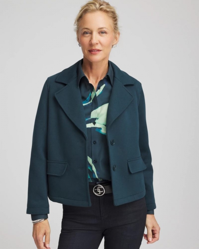 Chicos Plush Knit Blazer - TEAL SHADOW