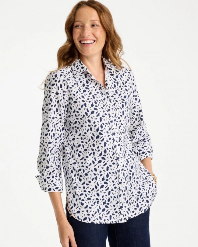 Chicos No Iron Stretch Printed Shirt - OPTIC WHITE