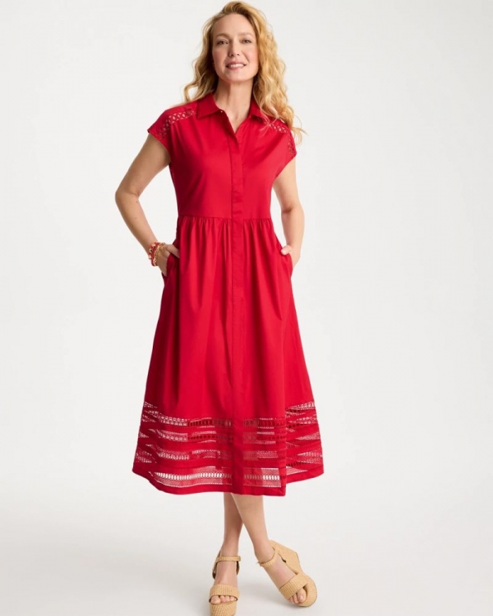 Chicos Lace Trim Midi Shirtdress - CHERRY LUSH