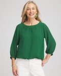Chicos Embroidered Crinkle Chiffon Blouse - PALM LEAF