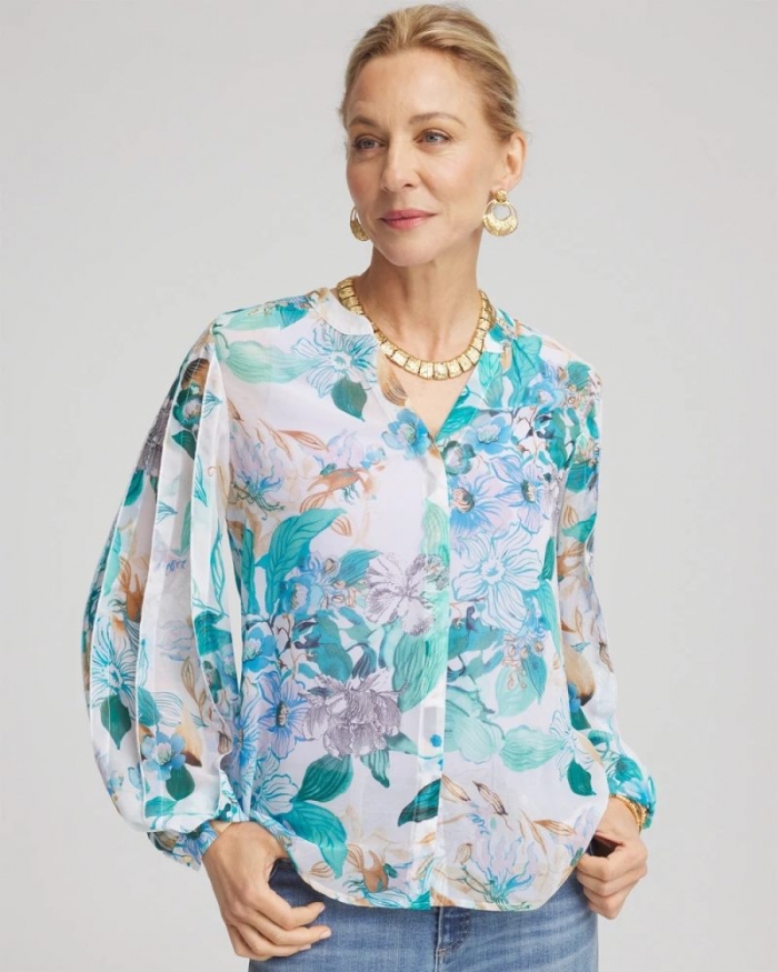 Chicos Georgette Billow Sleeved Blouse - PARADISO BLUE