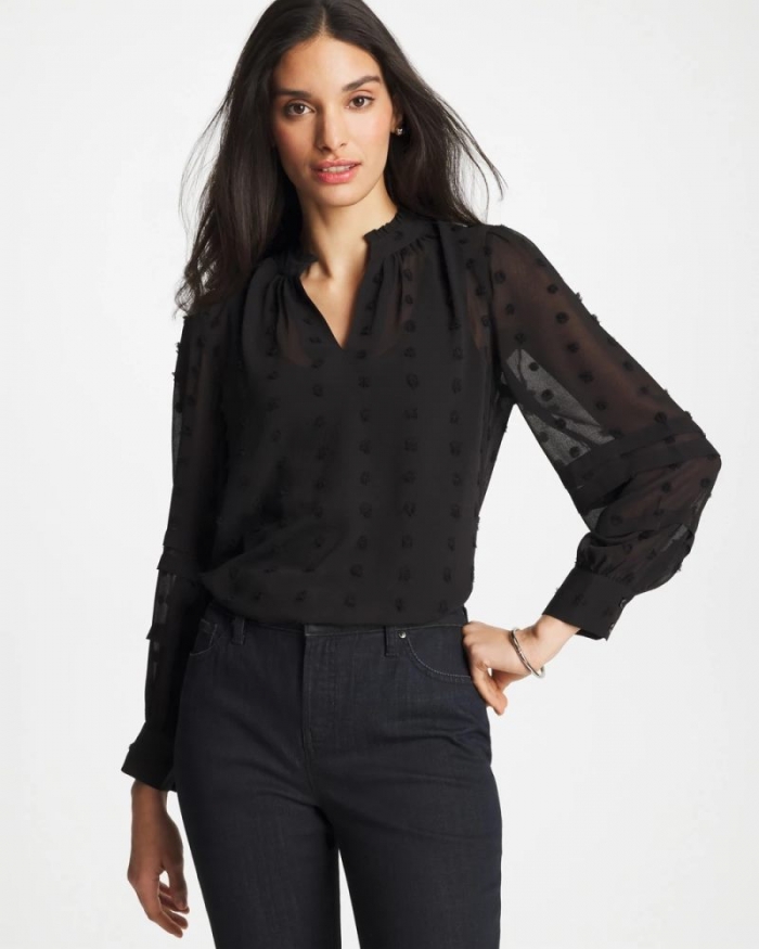 Chicos 3D Dot Jacquard Chiffon Blouse - BLACK