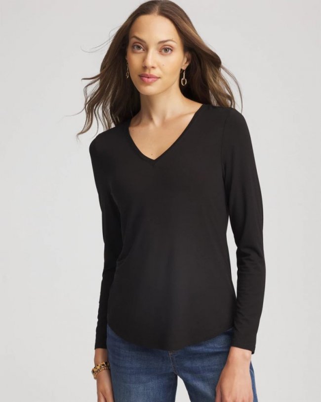 Chicos Touch of Cool™ V-Neck Layering Tee - BLACK