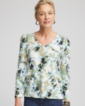 Chicos Printed Slub Puff-Sleeve Tee - BLUE MENTHE