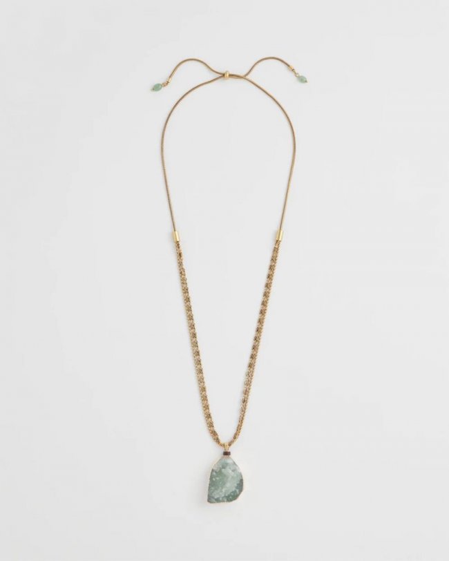 Chicos Adjustable Aventurine Pendant Necklace - GREEN