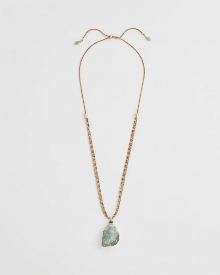 Chicos Adjustable Aventurine Pendant Necklace - GREEN