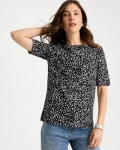 Chicos Printed Pima Elbow Sleeve Tee - BLACK