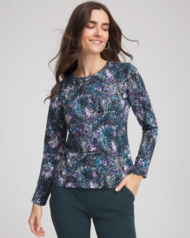 Chicos Zenergy® Soft Brushed Scattered Top - TEAL SHADOW