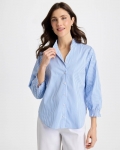 Chicos Striped Poplin Ruffle Neck Shirt - TIDAL BLUE Chicos Striped Poplin Ruffle Neck Shirt - TIDAL BLUE