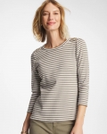 Chicos Striped Ribbed Button Crewneck Tee - LICHEN Chicos Striped Ribbed Button Crewneck Tee - LICHEN