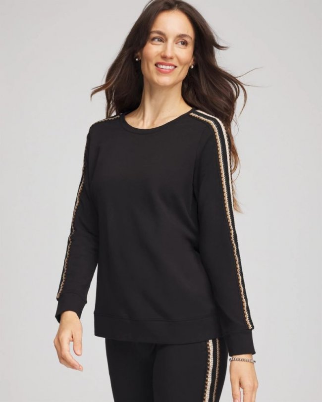 Chicos Zenergy® Lattice-Trim Pullover Top - BLACK