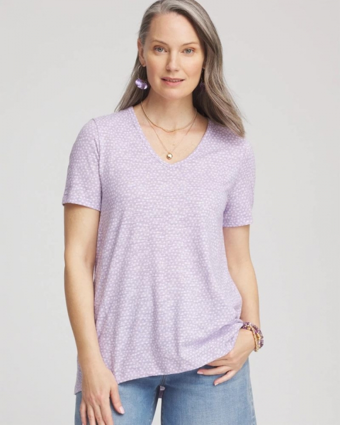 Chicos Polka-Dot Short Sleeve Forward Seam Tee - GENTLE LAVENDER