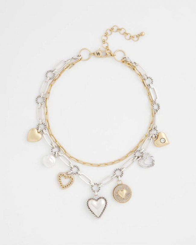 Chicos Mixed Metal Heart Charm Necklace - MIXED METALS