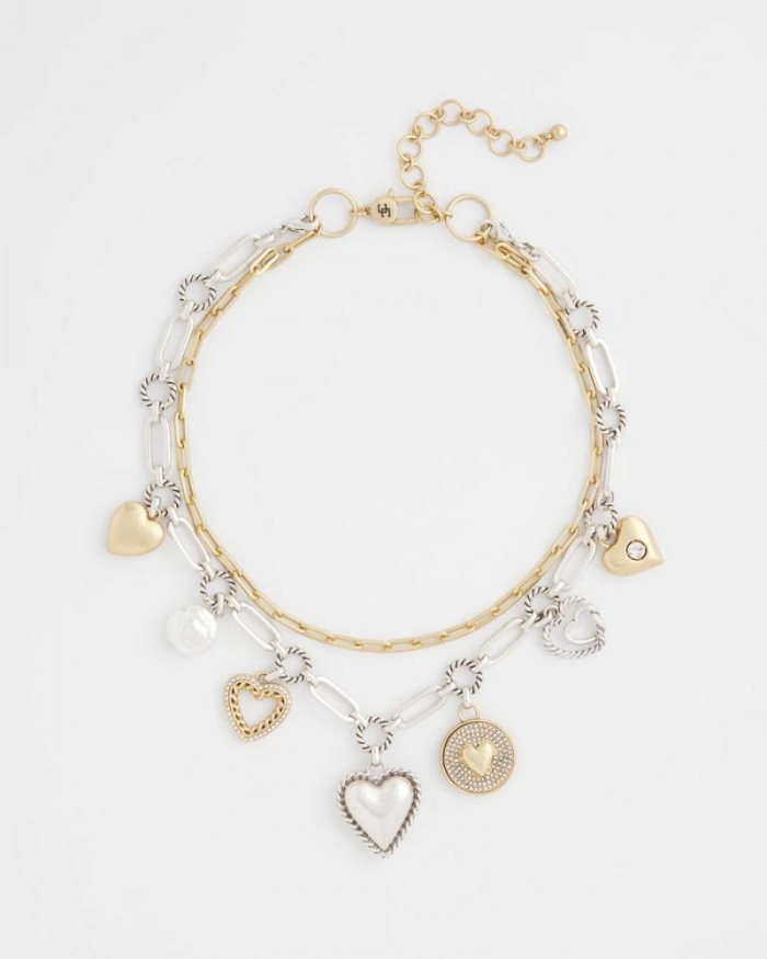 Chicos Mixed Metal Heart Charm Necklace - MIXED METALS
