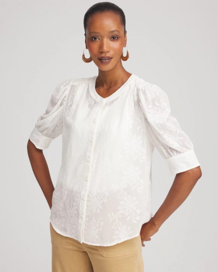 Chicos Chiffon Puff Sleeve Shirt - ECRU