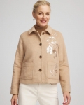 Chicos Embroidered Wool Chore Jacket - LIGHT TAUPE HEATHER