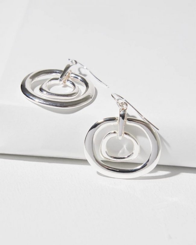 Chicos Silver Tone Drop Pendant Earrings - SILVER