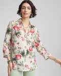 Chicos No Iron Garden Floral Linen Shirt - RIVER ROCK Chicos No Iron Garden Floral Linen Shirt - RIVER ROCK