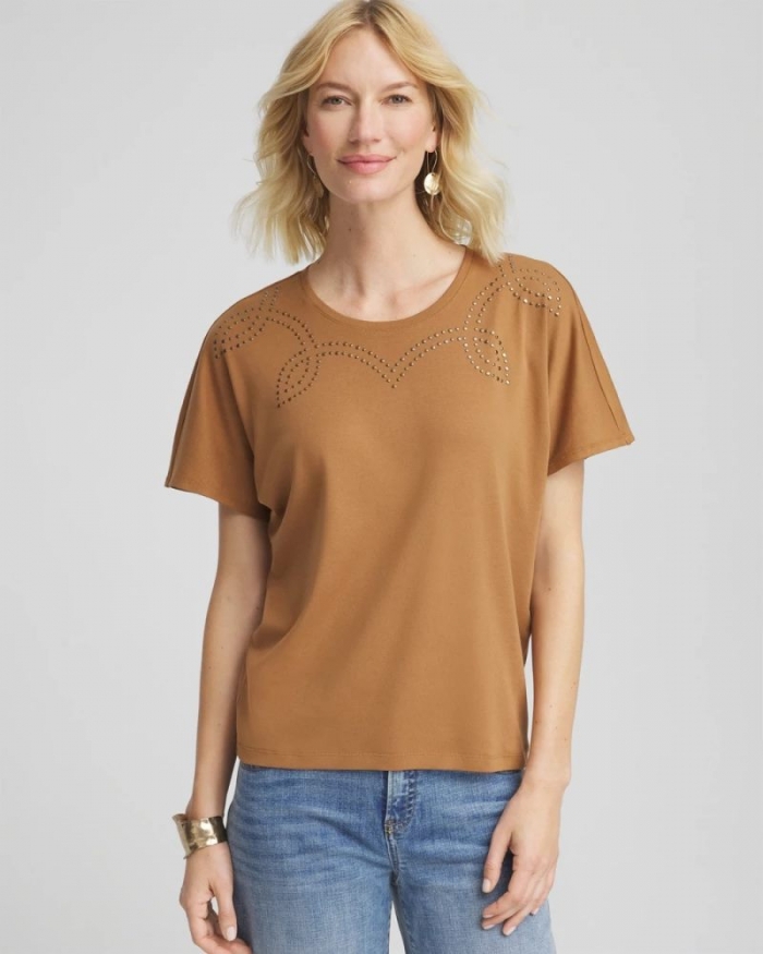 Chicos Studded Tapered Dolman Top - BURNT SIENNA